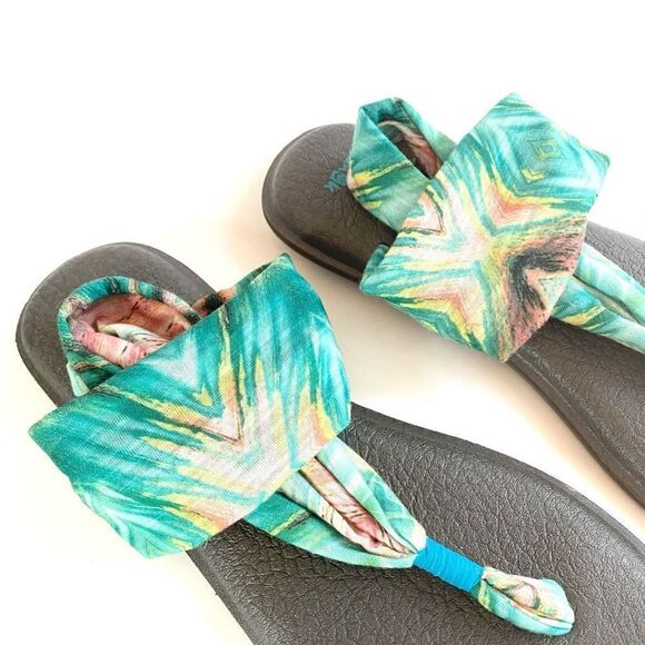 Sanuk NWOT Sling Strap Thong Sandal Yoga Mat Turquoise Blue Beach Women Size 11 - Picture 2 of 5